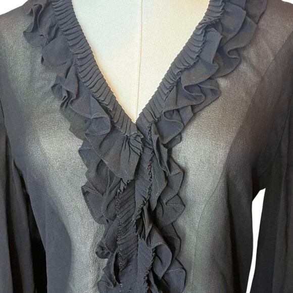 DKNY 100% Silk Sheer Black Ruffle Blouse Size 4 Y2K 90s Whimsygoth Rachel green - Picture 4 of 10